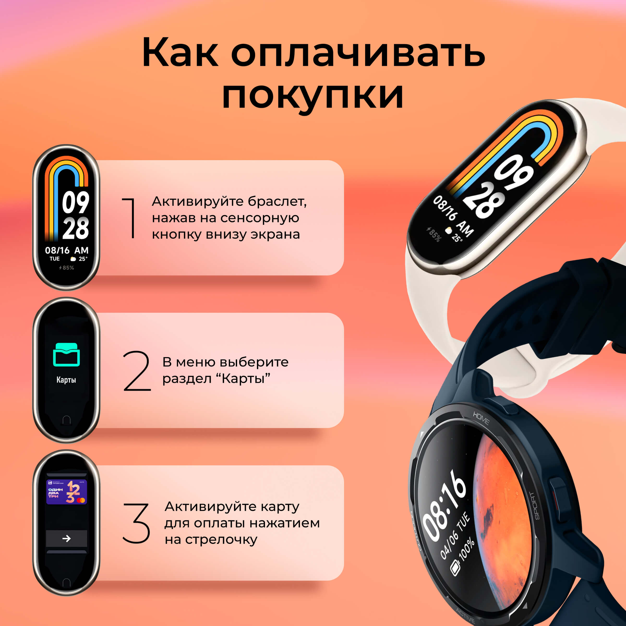 Оплата покупок фитнес-браслетом Xiaomy Mi Smart Band 8 NFC